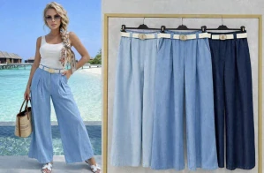 Dámské široké kalhoty jeans s páskem JANE